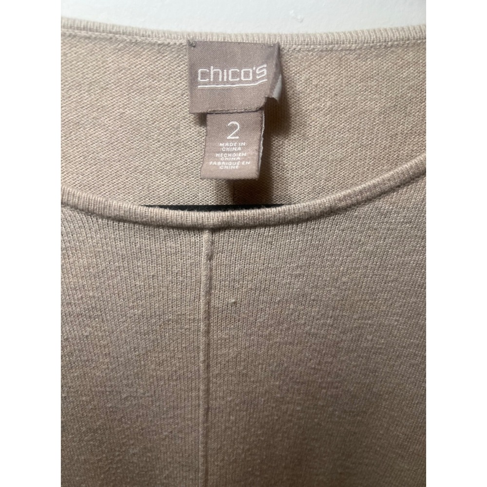 Chico's Relaxed Cotton Blend Sweater Tan Oversized Minimalist Knit Top L 12/14 - Picture 7 of 9